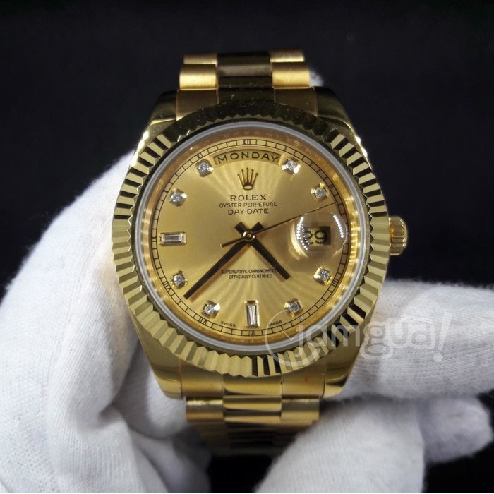 ROLEX DAY-DATE II YG GOLD DIAMOND DIAL MIRROR COPY 1:1