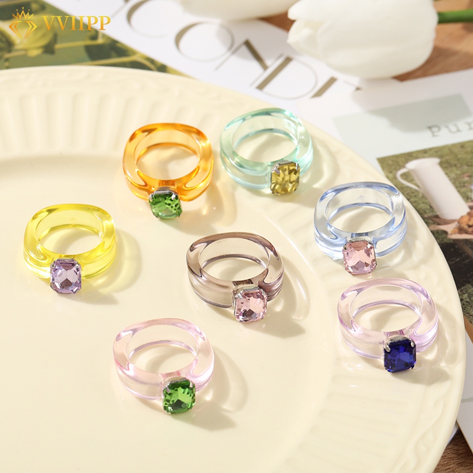 Korean Diamond Transparent Acrylic Rings Fashion Colorful Finger Ring Women Jewelry Accessories