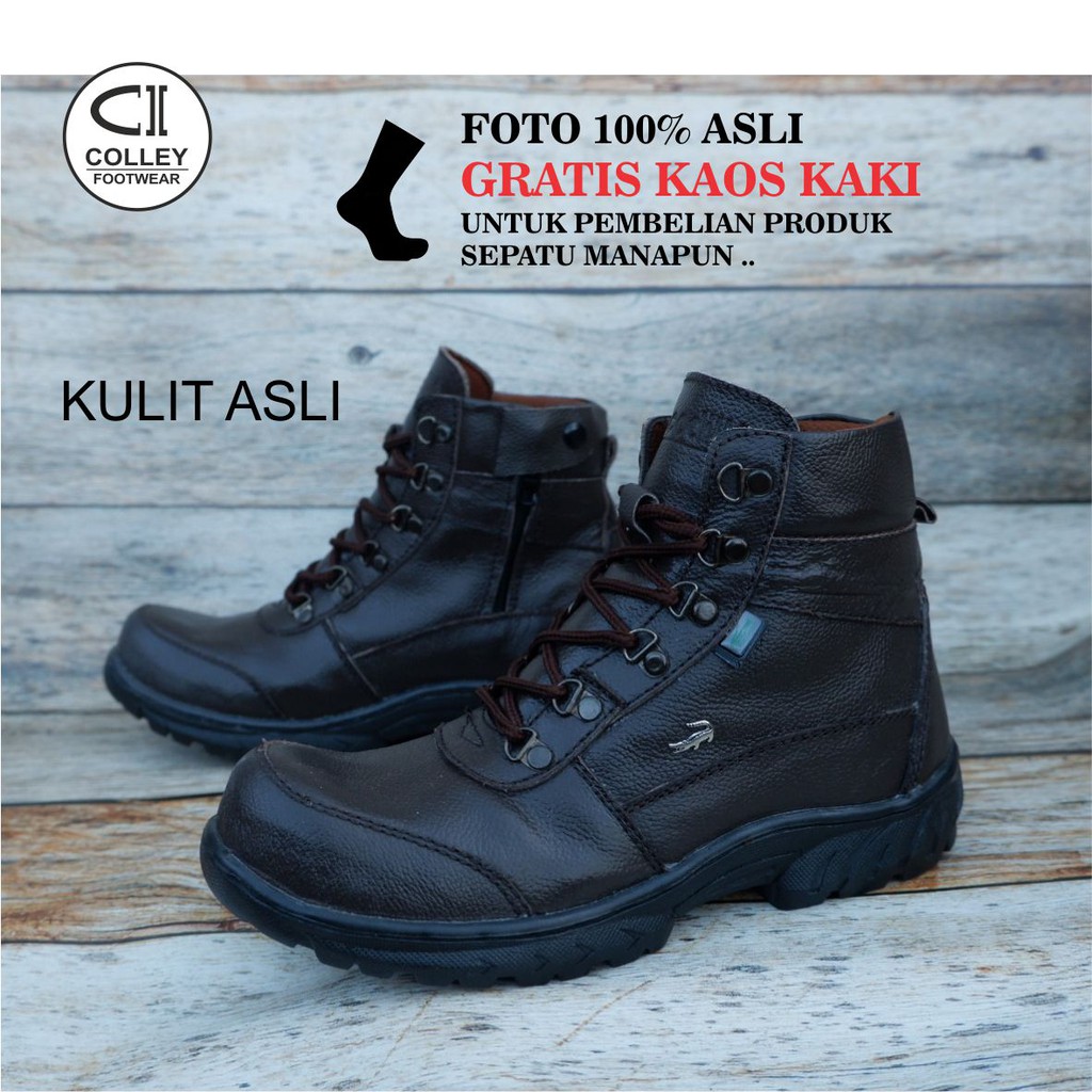 COD - SEPATU BOOT 100% KULIT ASLI - COKELAT HITAM CLY-BOO.012