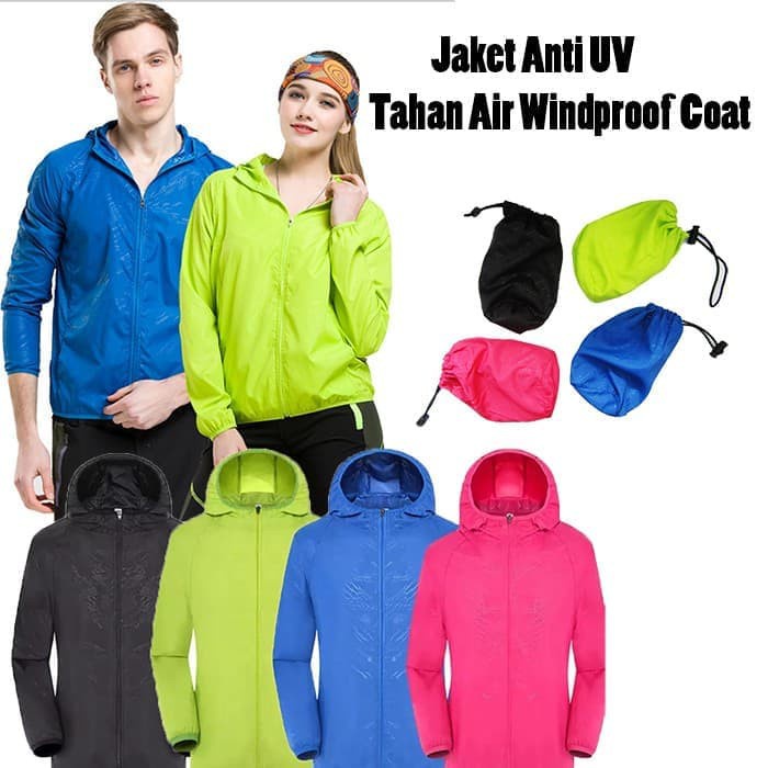 Jas Hujan Olahraga dengan Kantong - Sport Outdoor Waterproof Windbreaker Jacket with Pocket and Hood