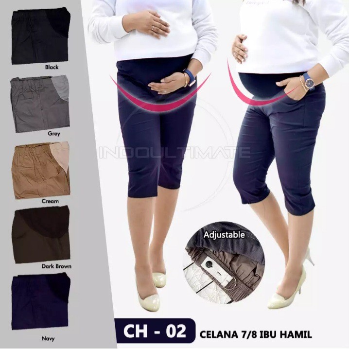 [Bisa COD] Celana Ibu Hamil 7/8 CH-02 Celana Hamil Wanita Kerja Modern Jumbo Pendek Murah Katun / Ce