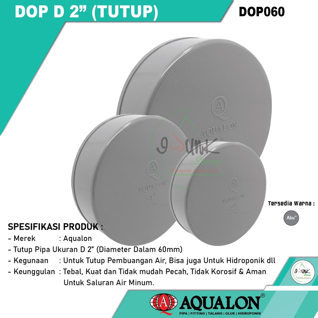 DOP PIPA D 2" INCH / TUTUP PIPA PVC 2 INCH - AQUALON
