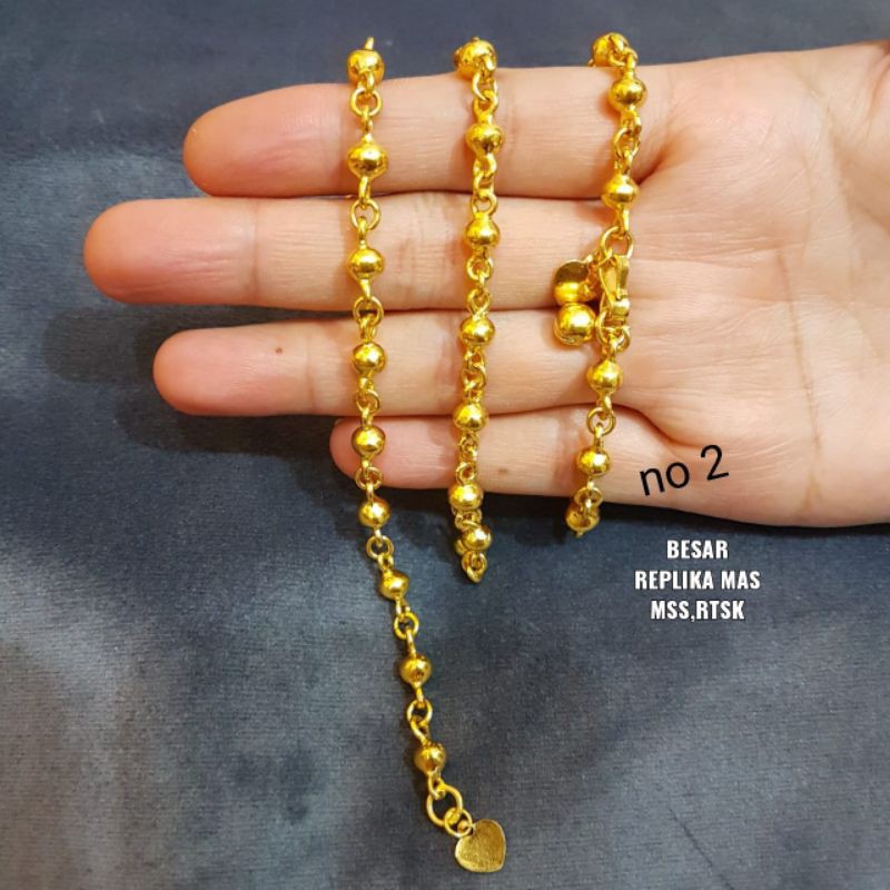 Gelang bola lapis emas 24k /replika, tahan lama,awet,persis seperti asli,tahan,cantik