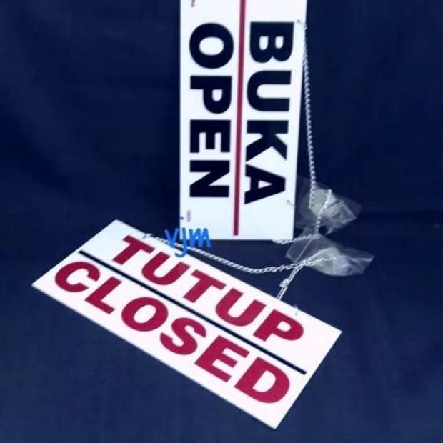 

⇷ Sign label open closed atau buka tutup 20x9, akrilik ㅔ