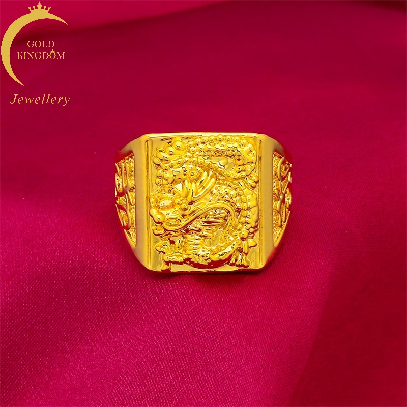 Cincin Emas Asli Kadar 375 Model Terbuka Dapat Disesuaikan Desain Naga Timbul Untuk Pria
