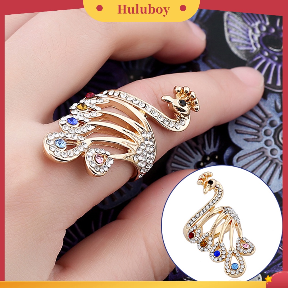 Hu Hu Hu Hu Hu Alat Bantu Pasang Kacamata♡ Cincin Wanita Bahan Alloy Desain Merak Hias Berlian Imitasi Gaya Elegan Untuk Pernikahanpesta