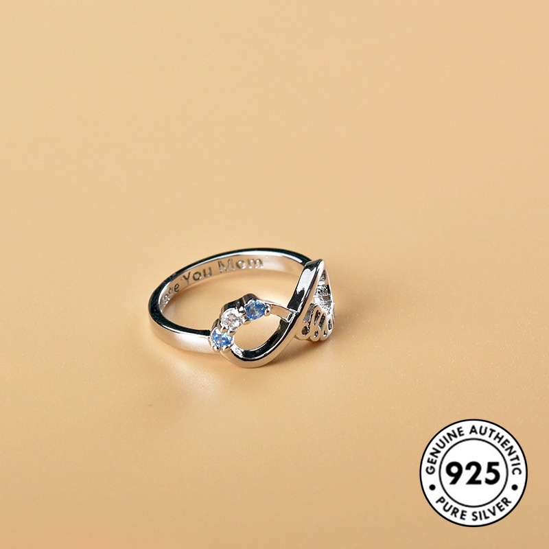 Cincin Desain Angka Mom Aksen Berlian Bahan S925 Silver