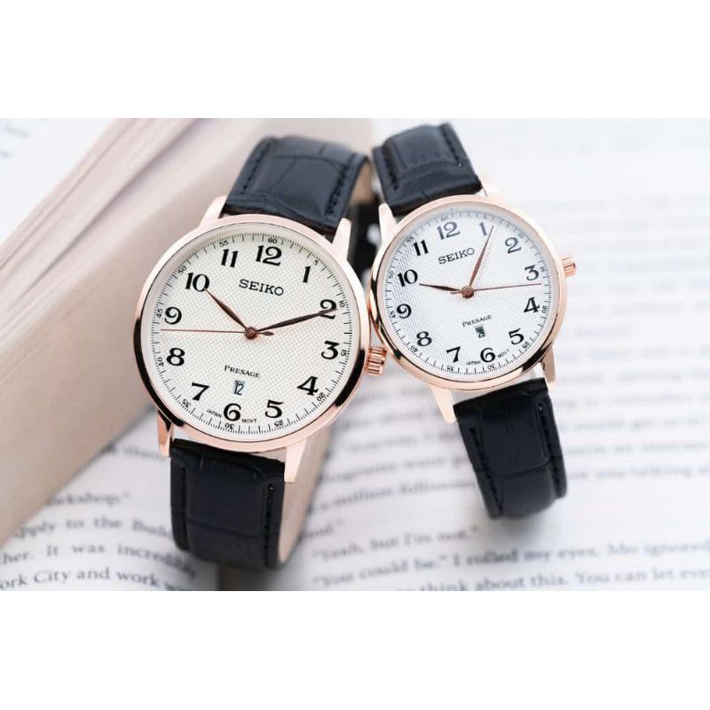 jam Tangan  Seiko couple tali kulit Tanggal aktip