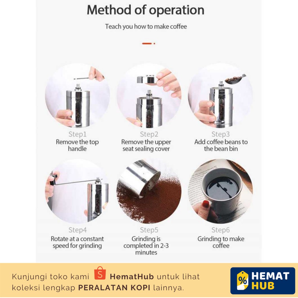 Grinder Kopi Manual Alat Penggiling Biji Coffee Espresso Portable Stainless Steel Botol Kaca