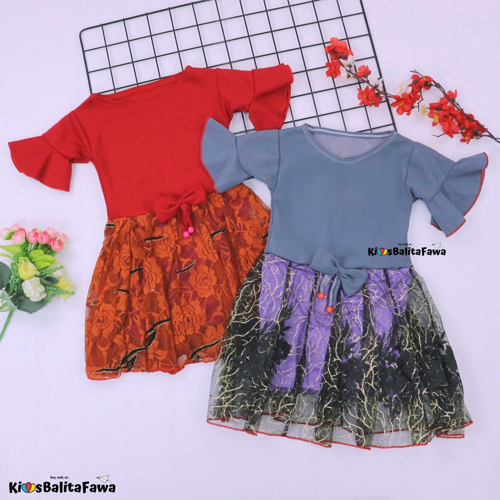 Dress Brokat Laura uk 5-6 Tahun / Dres Baju Anak Perempuan Motif Gaun Pesta Brukat Import Quality