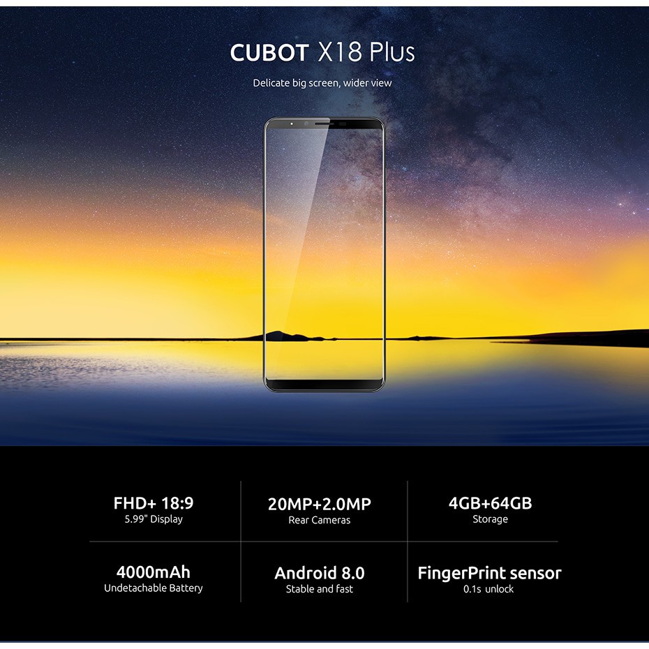 Cubot Smartphone Cubot x18 Plus Android 8.0 18: 9 FHD + 4GB 64GB 5.99 Inci