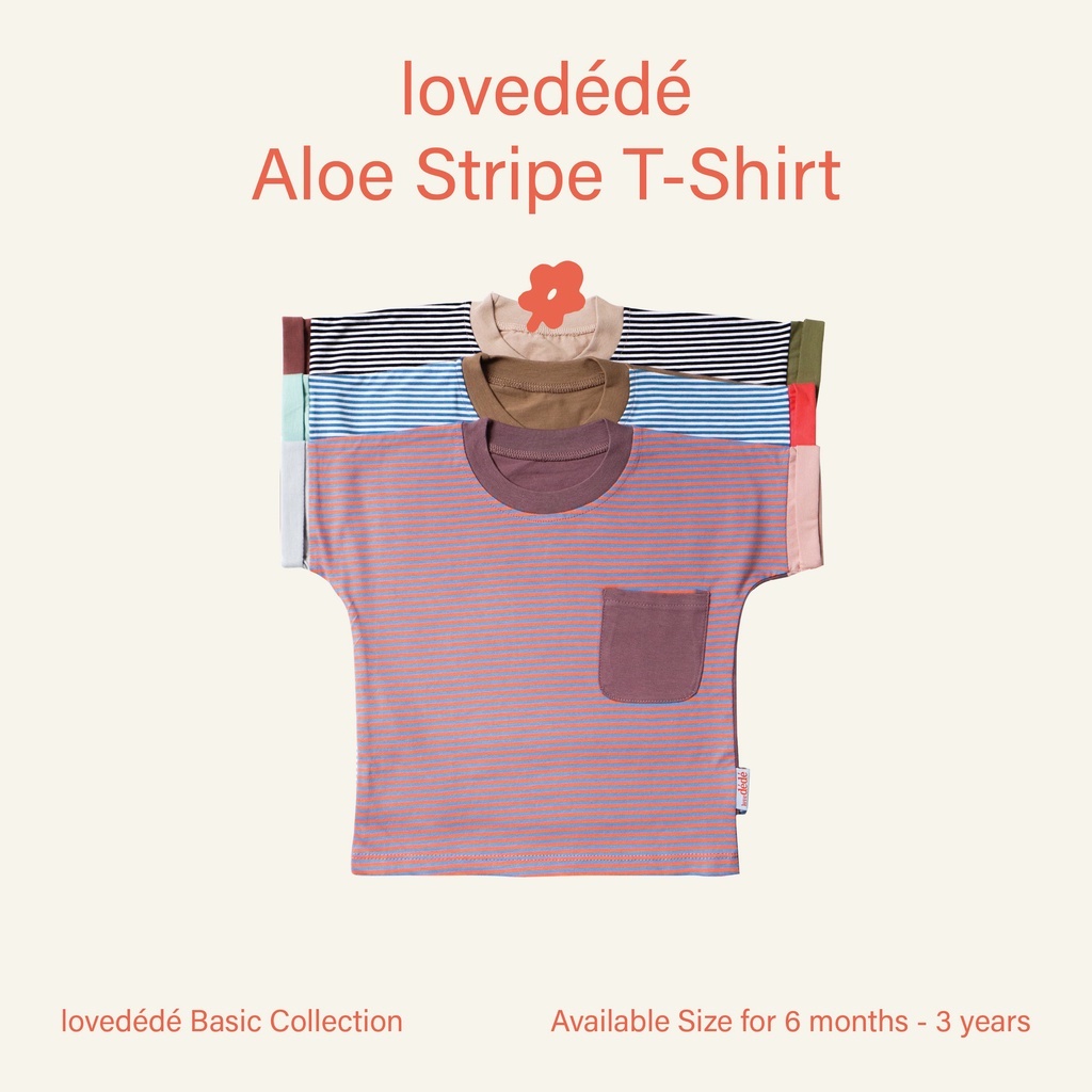 Lovedede Everyday Pocket T-Shirt  - Kaos Oblong Print Santai Bayi Anak Stripes Garis 6 bulan - 3 tahun