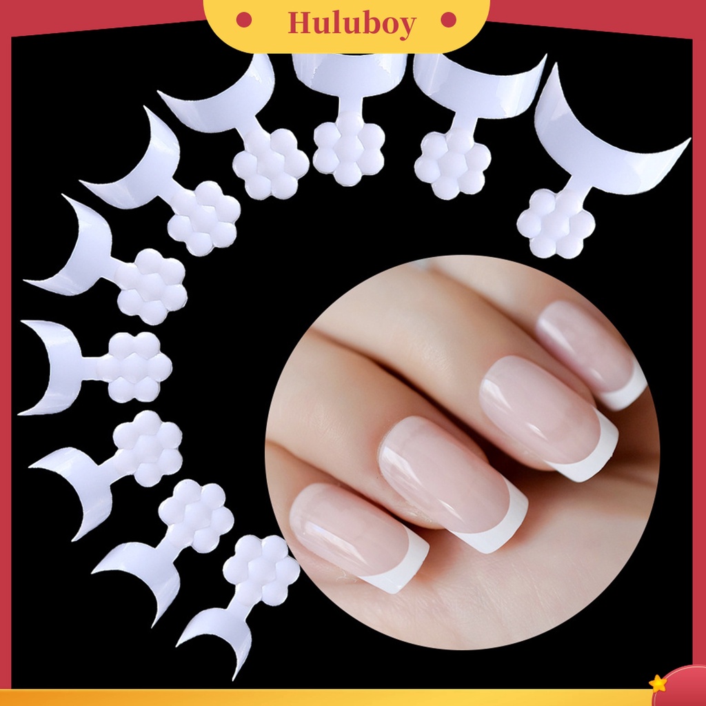 Huluboy Huluboy♡ 100pcs / Kotak Kuku Palsu Extension Bentuk Bulan Sabit Bahan ABS Warna Putih Untuk Manicure