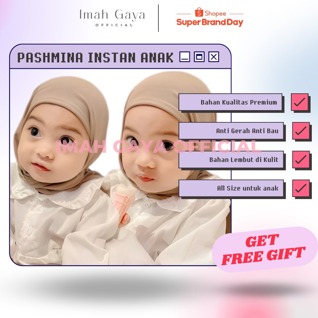 PASHMINA ANAK UMUR 2-8 TH PASHMINA BAHAN DIAMOND TANPA TALI HIJAB ANAK