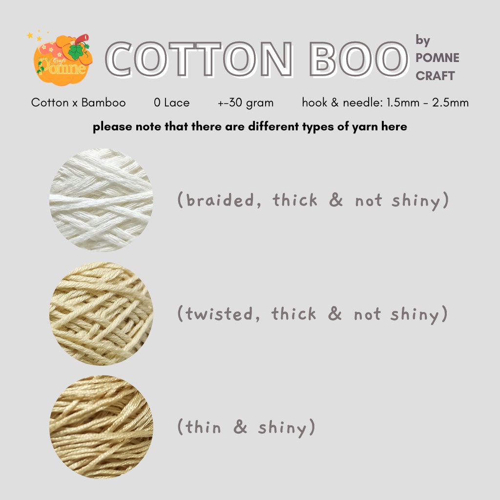 POMNE - COTTON BOO Benang Rajut Katun Bambu / Bamboo Yarns Crochet Knit wearables LACE YARN BENANG RAJUT KECIL