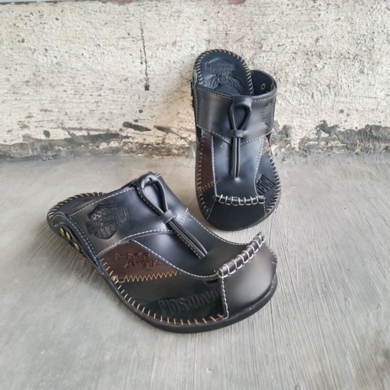 sandal Harley kulit asli pria japit jempol hr 10