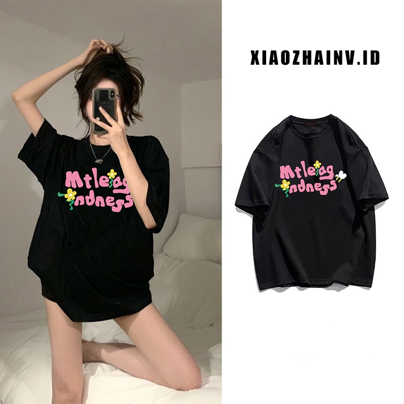 XIAOZHAINV Kaos Atasan Wanita COOL Letter Pattern Lengan Pendek A0165