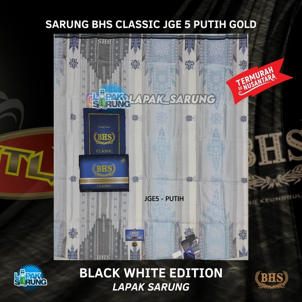 Sarung BHS Classic Gold Motif JGE 5 JGL JGM Jacquard Gunung Eksklusif Putih Biru