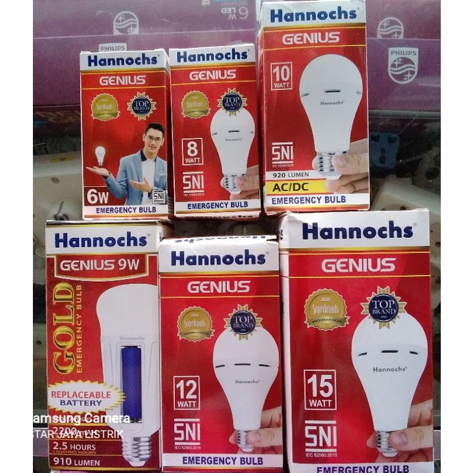 Hannochs Genius Lampu Emergency/Lampu Magic 6W~8W~9W~10W~12W~15W (Otomatis Menyala Saat Listrik Padam)