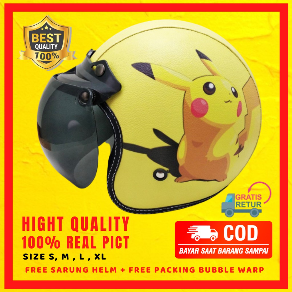 Helm Bogo Kartun Pokemon Klasik SNI Full Kulit Half Face Custom Polos Dewasa Cowok Cewek Anak Ori