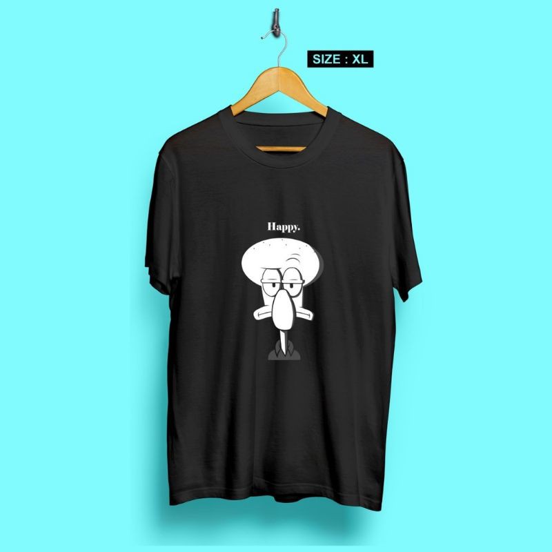 fourfashion Kaos Pria Kaos Distro HAPPY SQUIDWAARD Black XL CN072