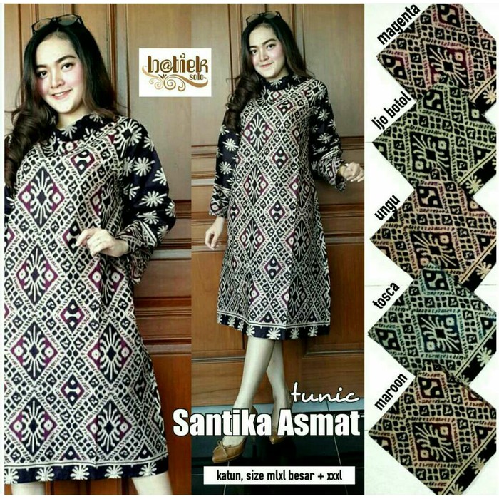 TUNIK SANTIKA ASMAT BIG SIZE   DRESS   HIJAB   JUMBO   BAJU BATIK SOLO   Fuchsia  XL Murah