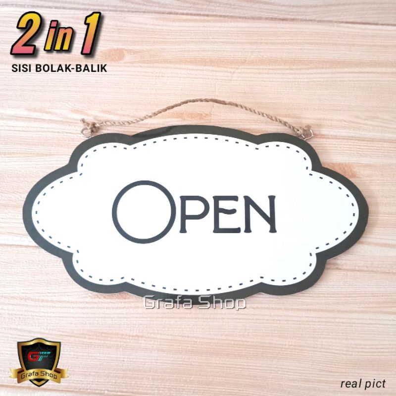 Papan Tulisan Open Close Bolak Balik motif awan