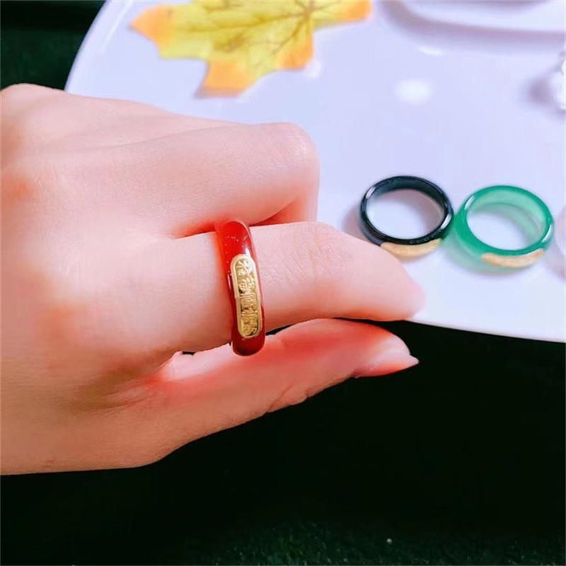 Cincin Pasangan Bahan Batu Giok Hetian Alami Warna Emas Untuk Wanita