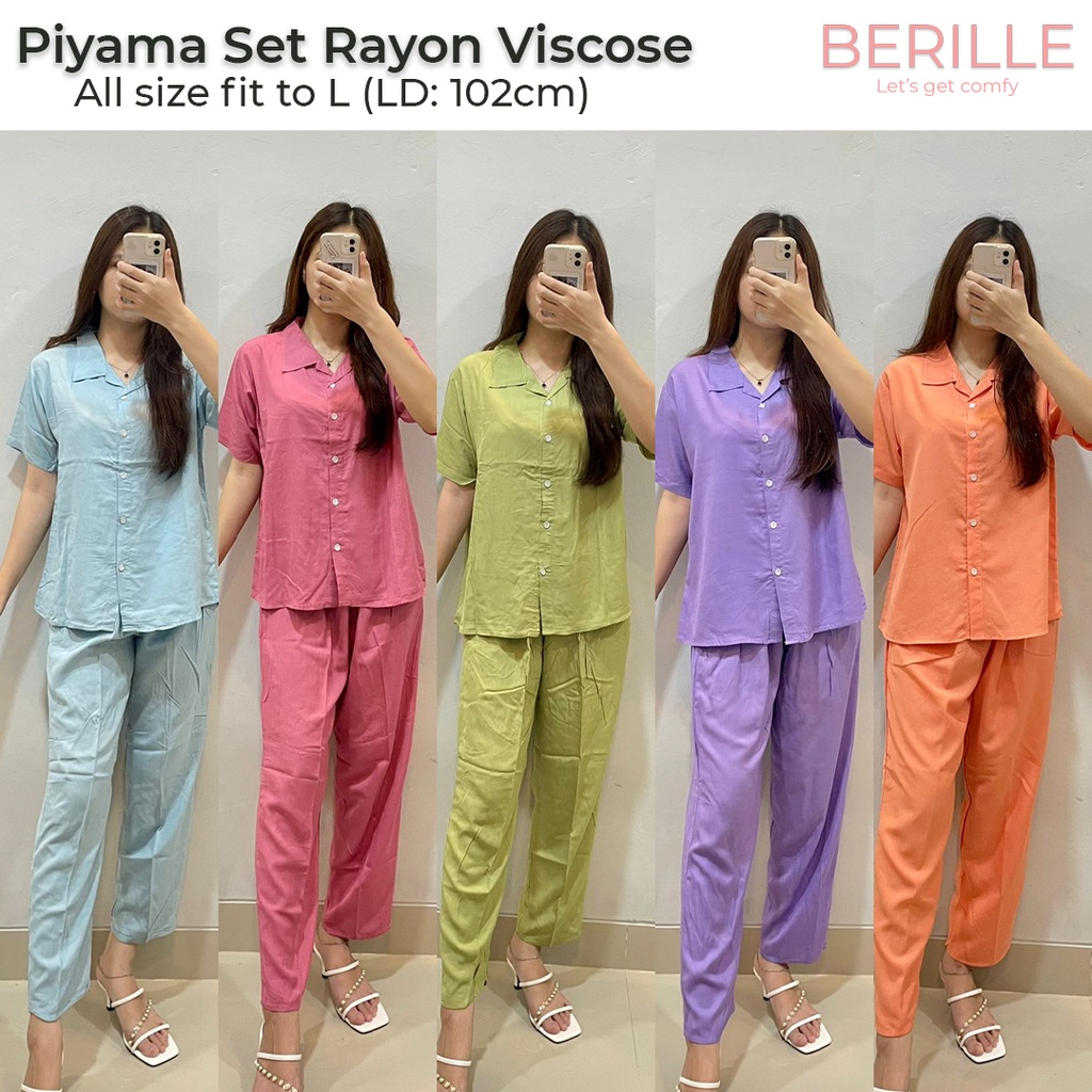 Piyama set Rayon Wanita / Setelan Piyama Wanita Motif / Piyama Rayon Viscose /  Piyama Motif Rayon Viscose Premium Termurah /Piyama Wanita Dewasa / Pajamas / Baju Tidur Wanita / Piyama setelan rayon viscose  (COD)-4