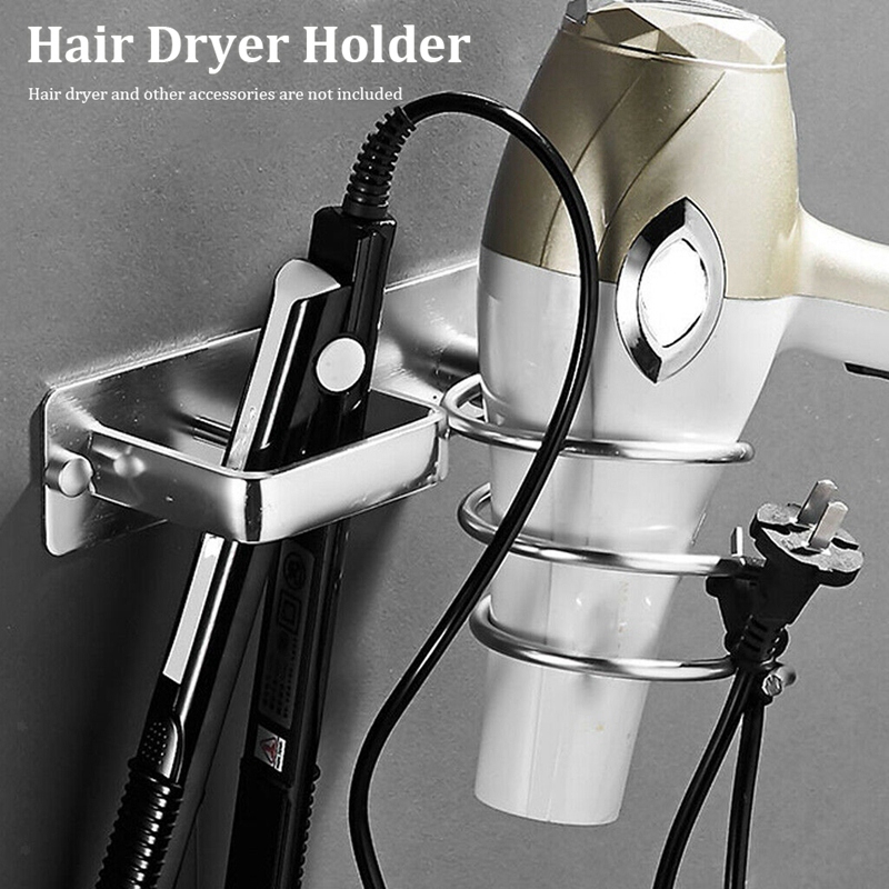 Bracket Blower Aluminium Ruang Multifungsi Curling Iron Rak Penyimpanan Pengering Rambut Holder Rak Dinding Tempel Pelurus Rambut Berdiri Kamar Mandi Organizer