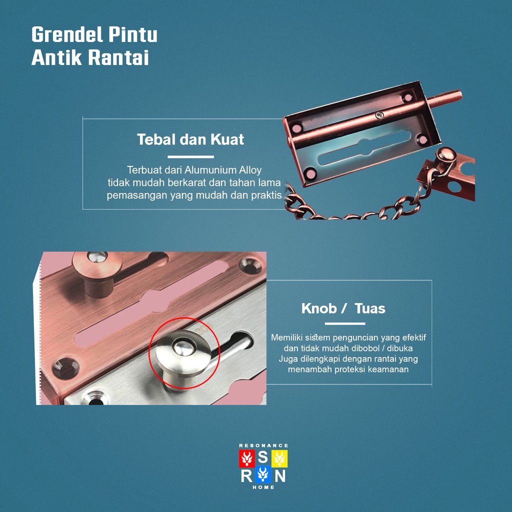 Grendel Kunci Pintu Rantai Antik / Door Lock Resonance Home