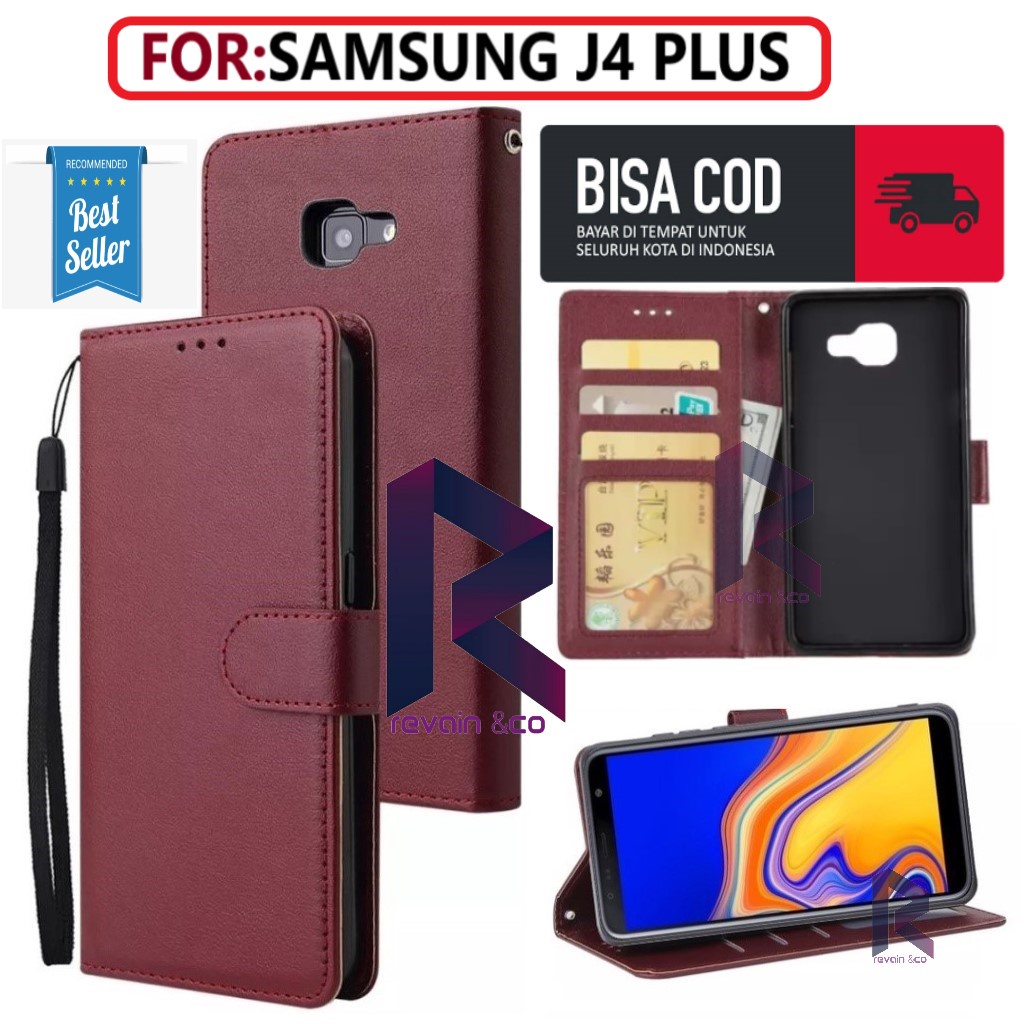 FLIP COVER SAMSUNG J4 PLUS FLIP WALLET LEATHER KULIT PREMIUM SARUNG BUKA TUTUP FLIP CASE SAMSUNG J4 PLUS