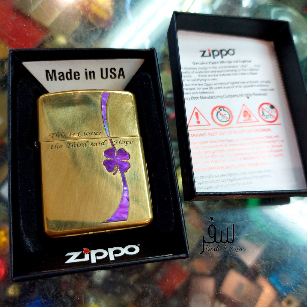 Korek Zippo Gold Ice Emboss Grafir Clover Motif Limited High Premium Original - Free Box