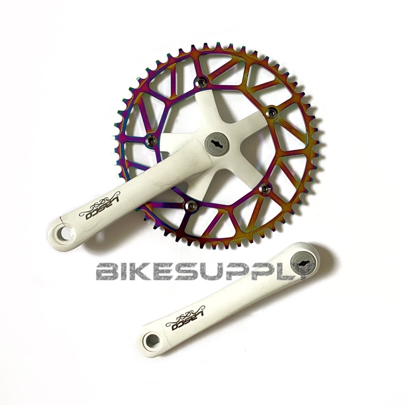 Crankset Piringan Sepeda Merk Lasco - Litepro Rainbow 58T Tipe BB As Kotak Alloy Set BCD 130 Panjang