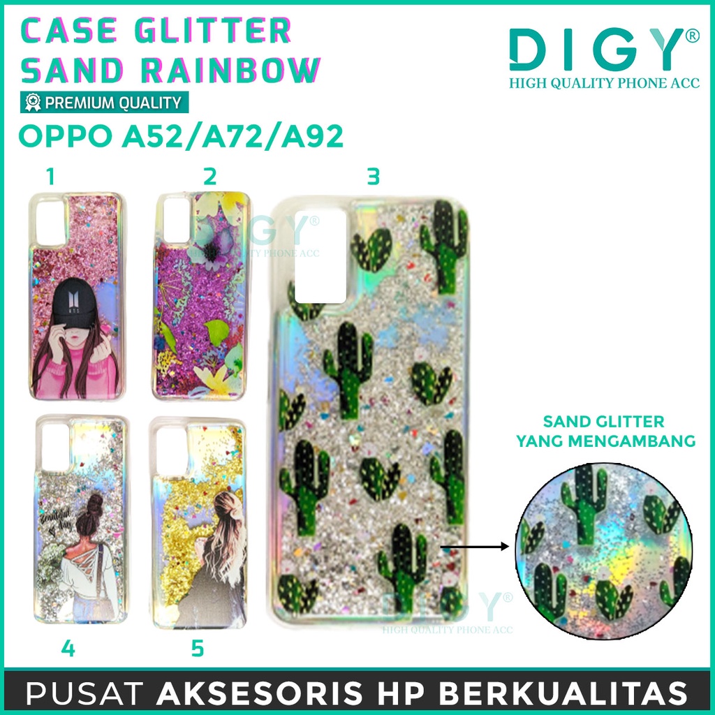 Case OPPO A52 A72 A92  A12 A5S A7 A3S A5  Glitter Dynamic Liquid Quicksand Case Motif cewe heart bts