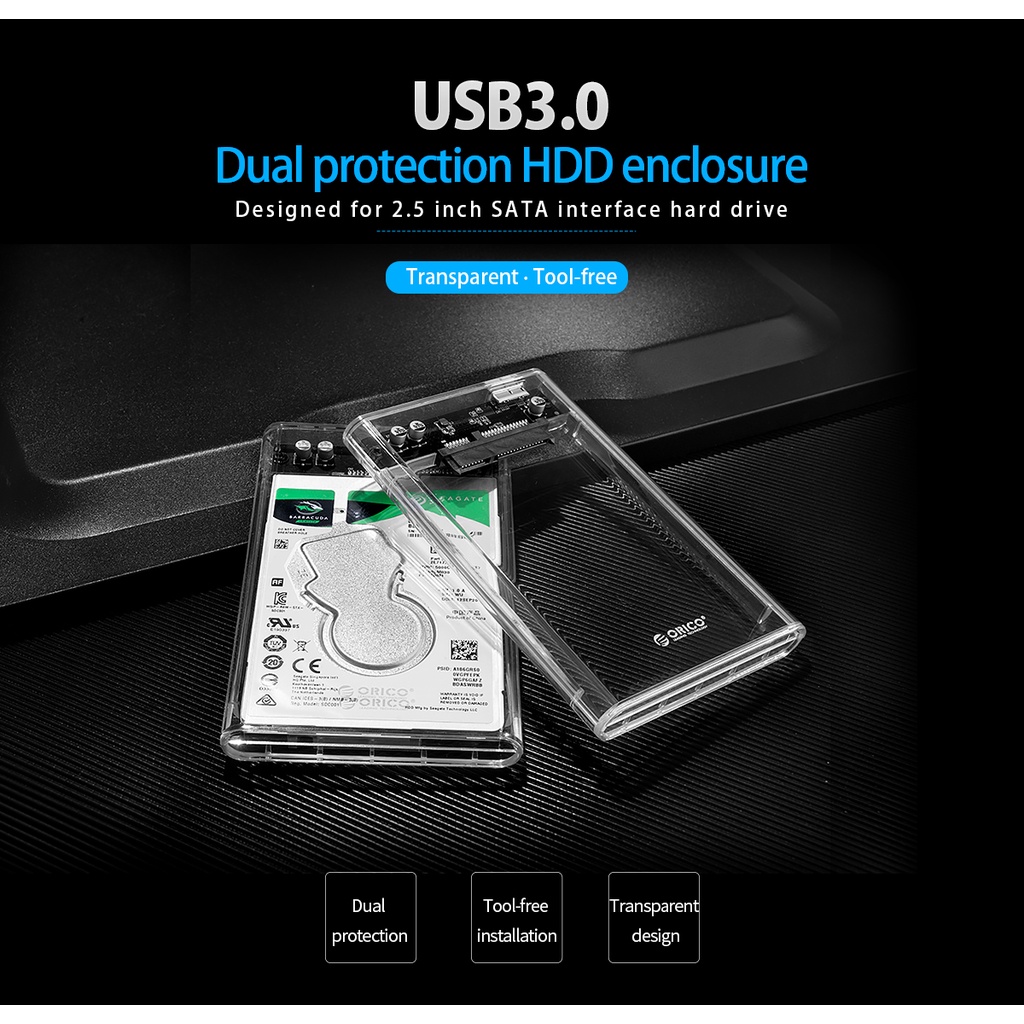CASE EXT HDD 2.5&quot; 3.0 SATA ORICO 2139U3 TRANSPARANT Casing Harddisk