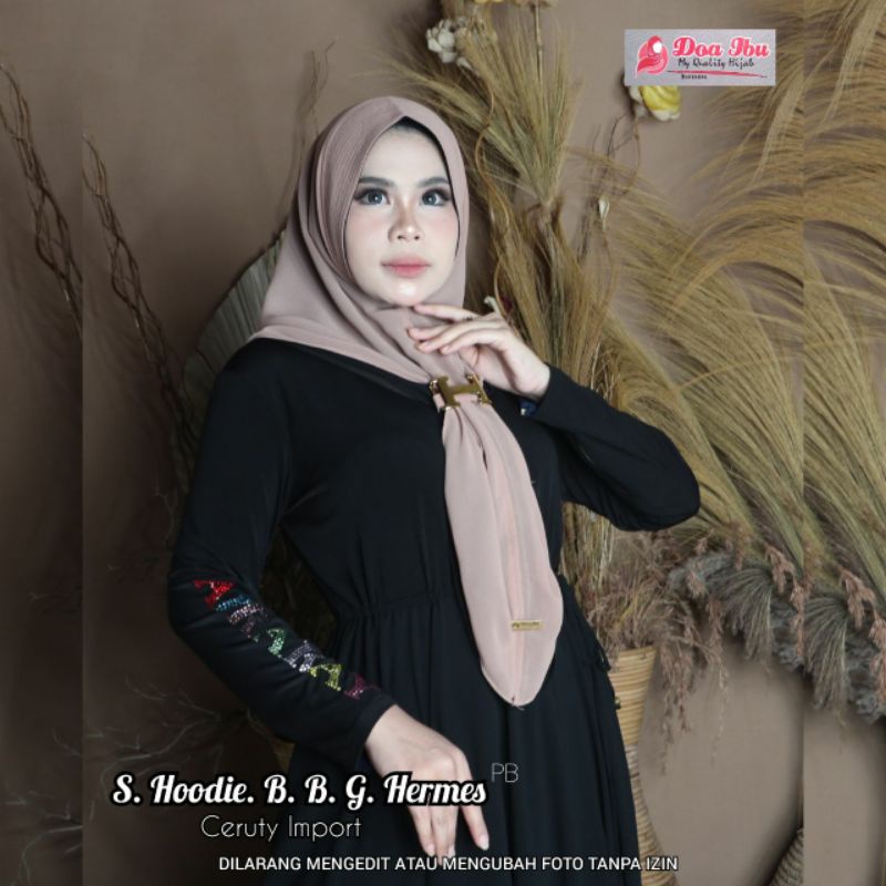 jilbab hoodie standar/ ceruty 2 layer/ ori doi/gesper H/bolak balik hitam/jilbab boba plat besi