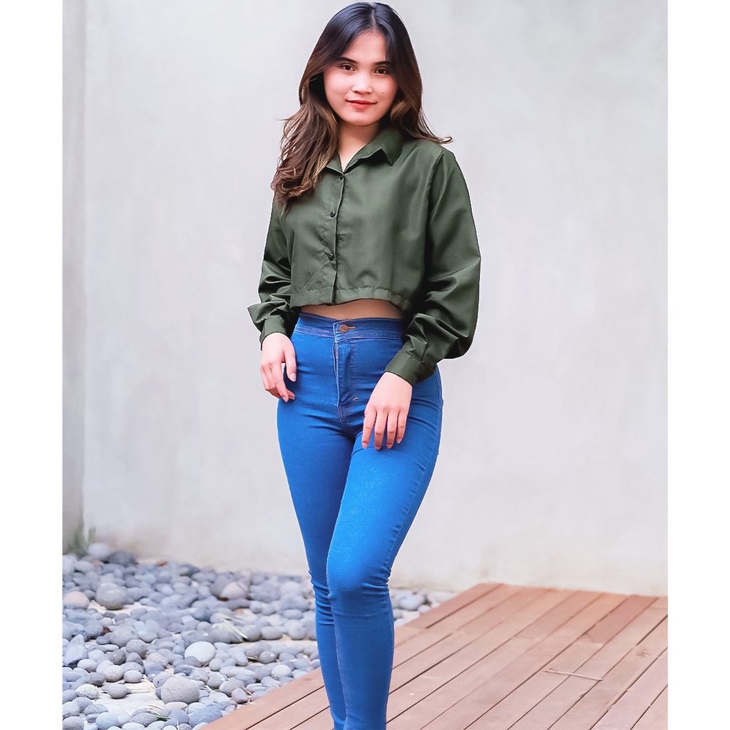 BEFAST - ZEC OOTD Kemeja HARUKA / Belfie Crop / Kemeja Crop Wanita Viral 2021 / Kemeja Lengan Panjang / OOTD Kemeja Wanita ala  Style korean