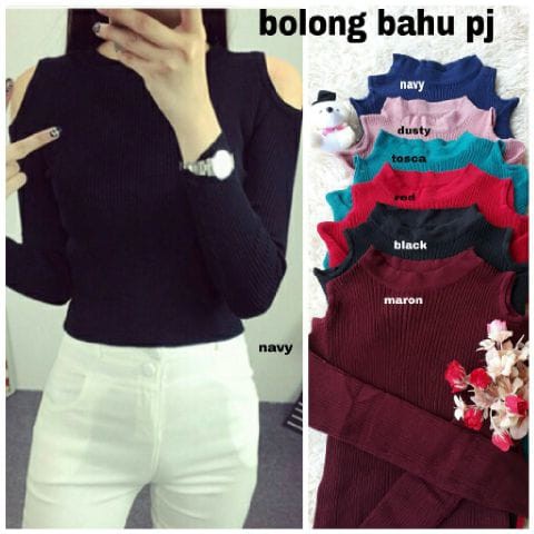 bolong bahu rajut RO blouse wanita rajut var color bestseller