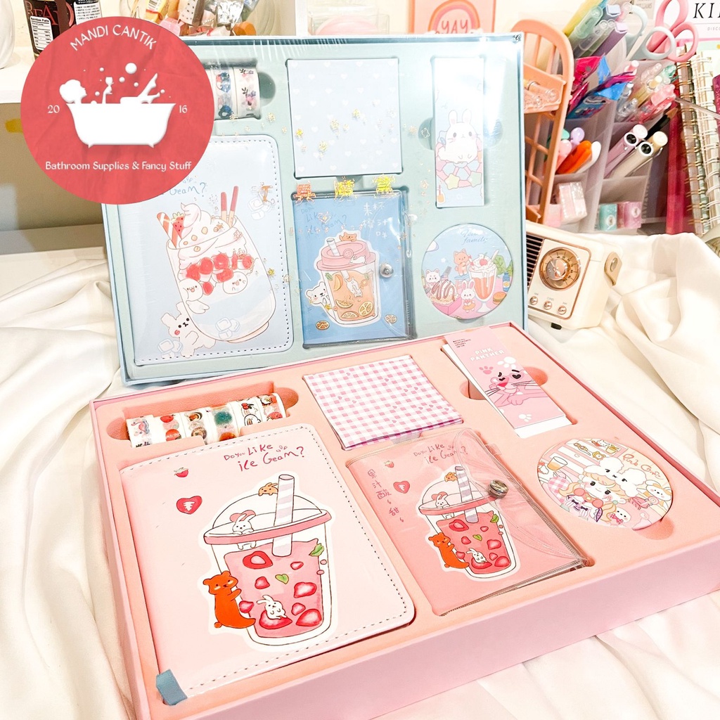 

Paket jurnal 7 in 1 boba warna pastel day journal perempuan gambar buah kado unik lucu paket alat tulis sekolah