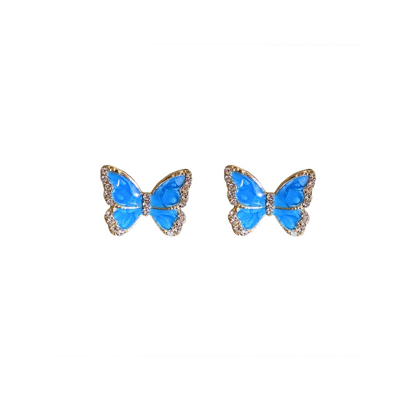 Anting Kupu-Kupu Biru Vintage Untuk Wanita Aksesoris Telinga Korea