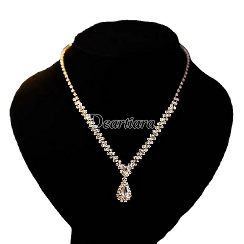 Water Drop Necklace Clavicle Chain Delicate Claw Chain Necklace and Earring Set