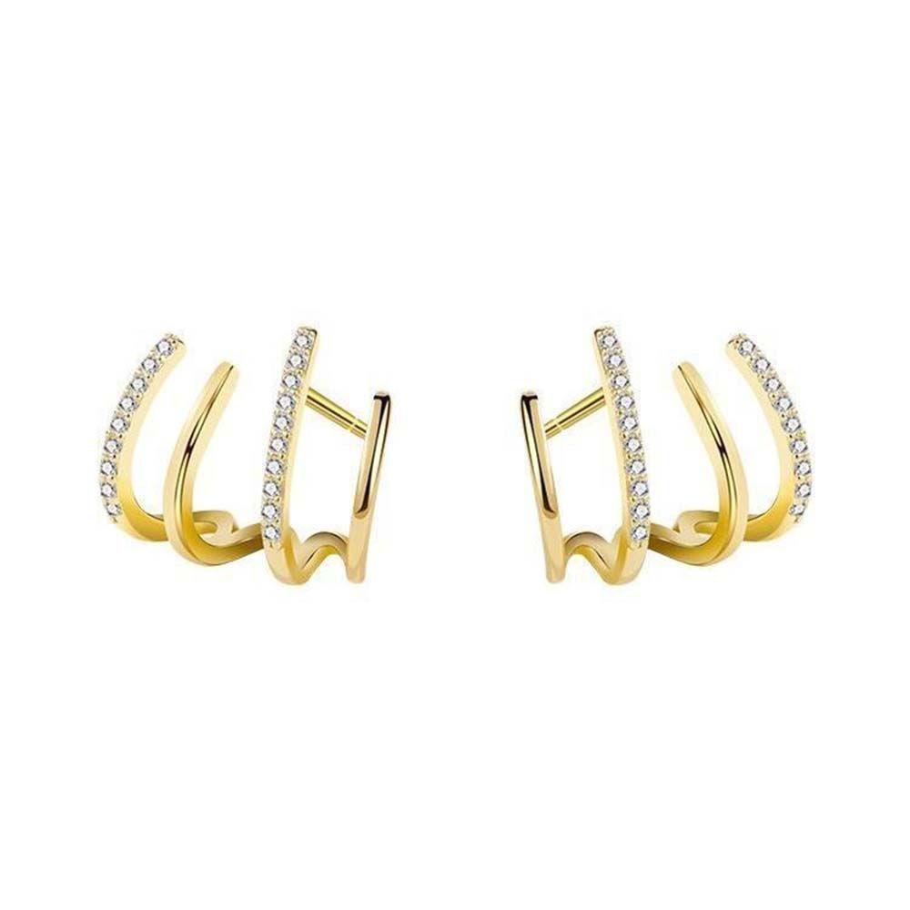 R-flower Stud Earrings Simple S925 Needle Anting Empat Baris Untuk Wanita Berlian Imitasi