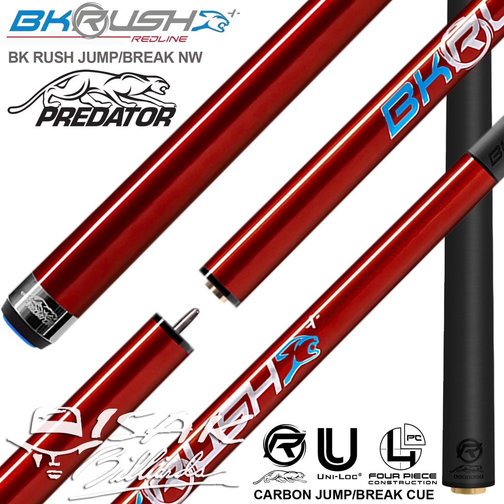 Predator BK Rush JB RED NW - Carbon Jump Break Cue Stick Loncat Revo Shaft Karbon Billiard Stik
