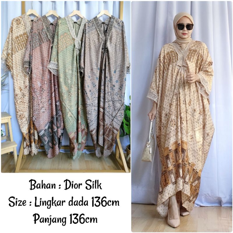 BJ Baju Gamis Kaftan Kain Dior Silk Wanita Jumbo Lebaran Terbaru Premium Ld 130 Kirana Dress