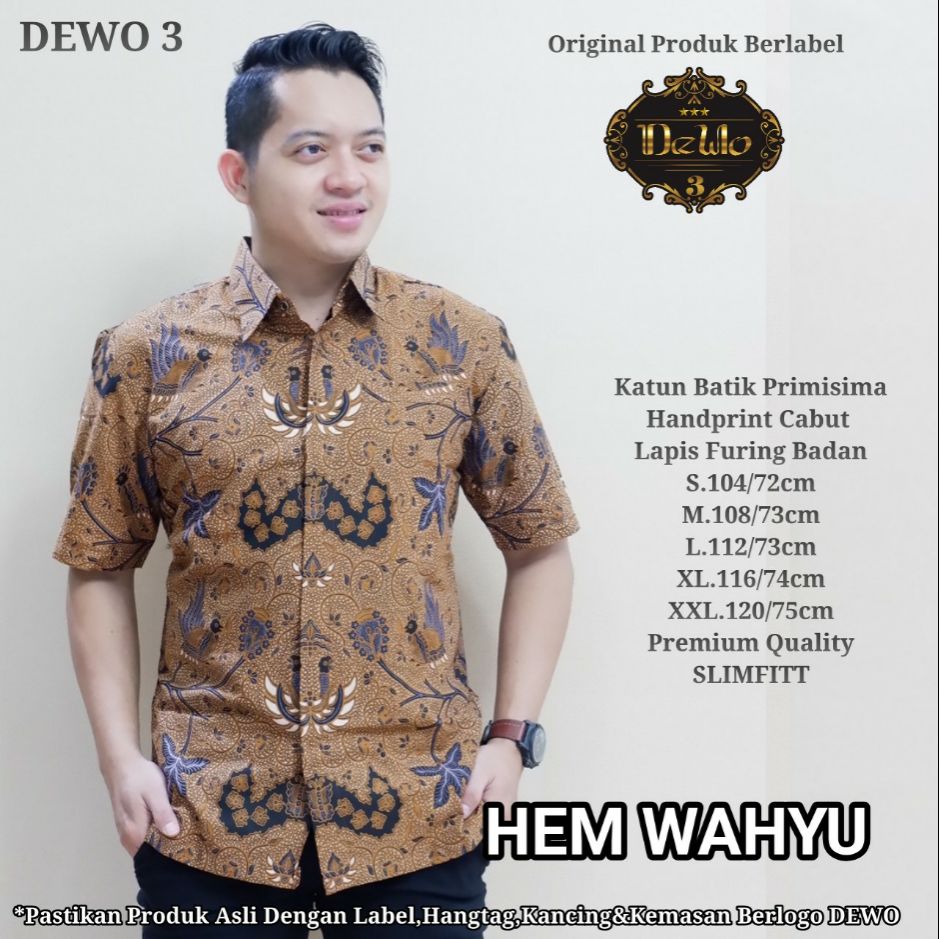 Kemeja Batik Slimfit Pendek Batik Lengan Pendek Slimfit Pria HEM WAHYU Batik Slimfit Lapis Furing