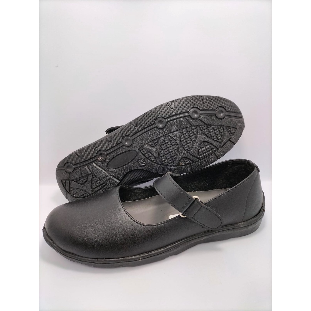 Sepatu Flat Pantofel Kulit Hitam Polos Full black Anak Perempuan Dewasa TK SD 1 2 3 4 SMP SMK SMA Sekolah Kerja Kuliah Formal Resmi Traning Ospek Awet