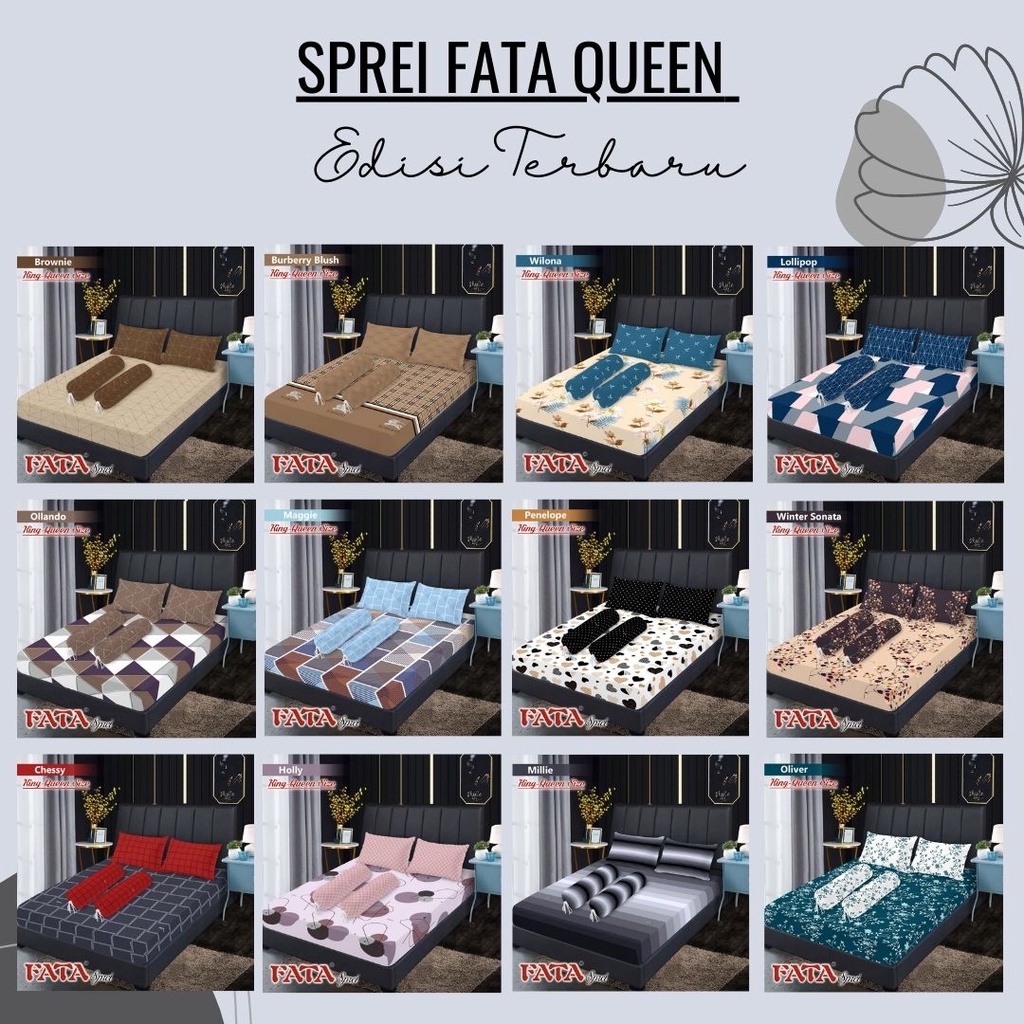 Fata Set Sprei Fitted/Non Rumbai Size 160x200 / Motif Terbaru Aesthetic / Bahan Microtex Halus