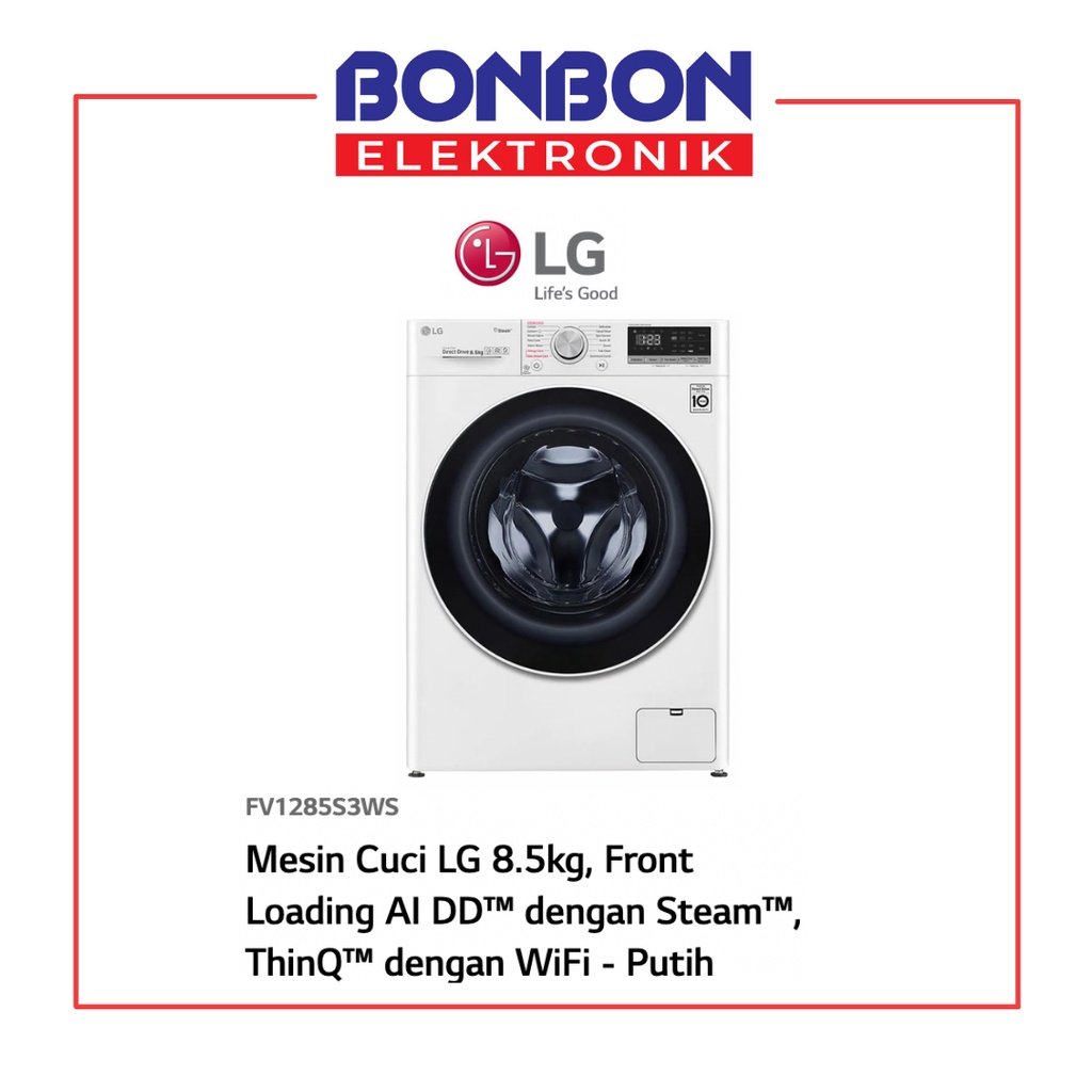 LG Mesin Cuci Front Loading 8.5KG FV1285S3WS Inverter Smart ThinQ Wifi