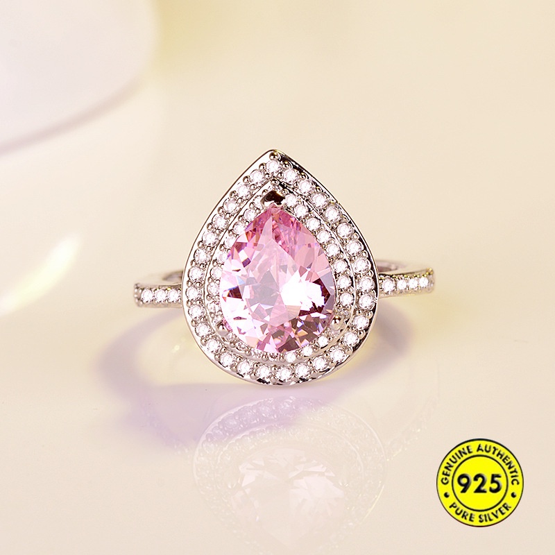 Cincin Dengan Batu Topaz Biru Laut Bentuk Pir Untuk Wanita